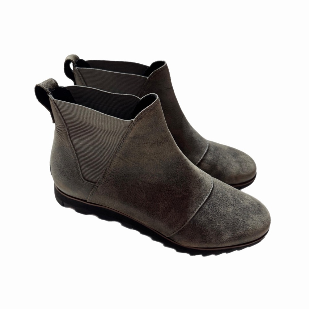 Sorel Women Harlow Leather Grey Chelsea Boots Lug Sole 11